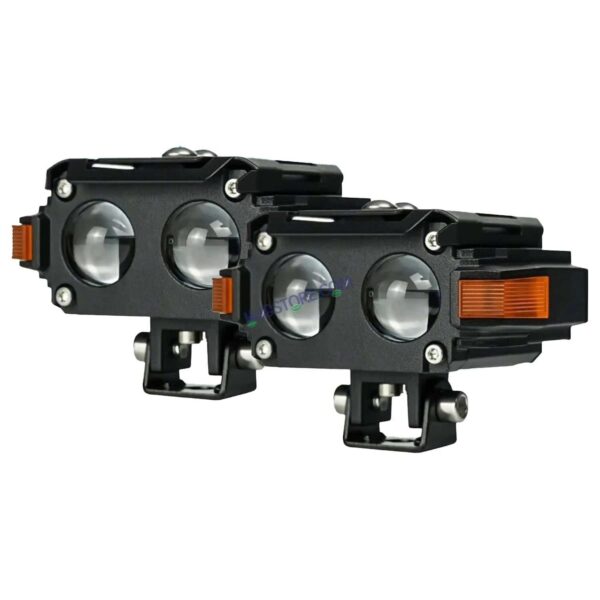 Second image of HJG Hazard 2 Lens Foglight with Wiring Kit Combo Double 2 Lens 80W with Hazard DRL Foglight Ultra Wide Dual Intensity LED Fog Lights White/Yellow (2*40W = 80W Total) Universal For All Cars & Bikes LIU HJG Hazard S60 2 Lens Projector Fog with Wiring Kit
