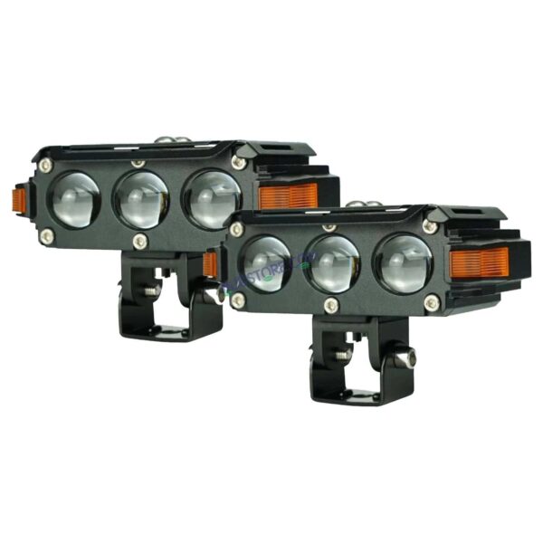 HJG Hazard Series Foglight Triple 3 Lens 120W New Model with Red Orange Hazard DRL Foglight Ultra Wide Dual Intensity LED Fog Lights White/Yellow (2*60W= 120W Total) Universal For All Cars & Bikes LIU HJG Hazard S61 3 Lens Projector Fog with Red Amber DRL