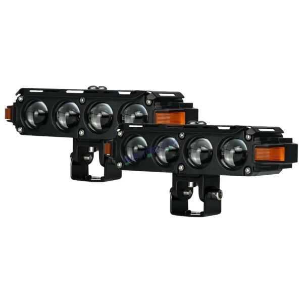 HJG Hazard Series Foglight Quad 4 Lens 160W New Model with Red Orange Hazard DRL Foglight Ultra Wide Dual Intensity LED Fog Lights White/Yellow (2*80W= 160W Total) Universal For All Cars & Bikes LIU HJG Hazard S62 4 Lens Projector Fog with Red Amber DRL