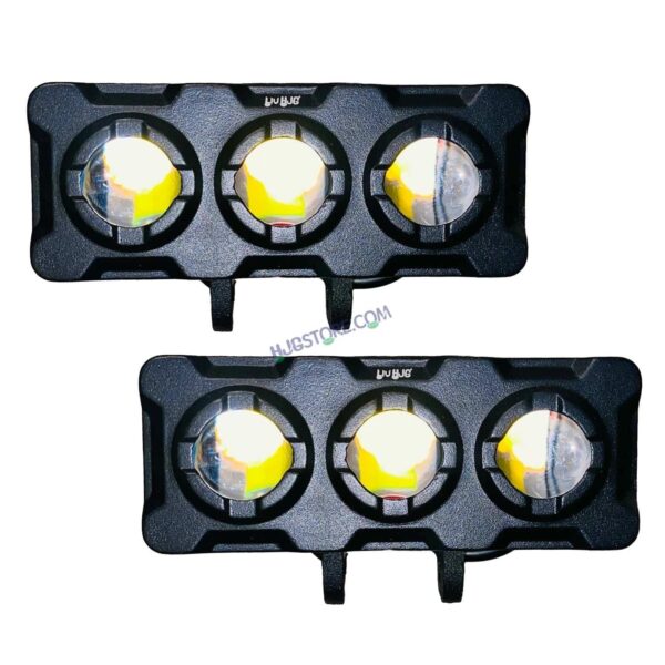 HJG New Model 3 LED Tri Shot 120W Fog Light For Bike/Car/Thar/Jeep ( Cool White and Yellow, 60W each * 2 = 120W Total ) - Pack of 2