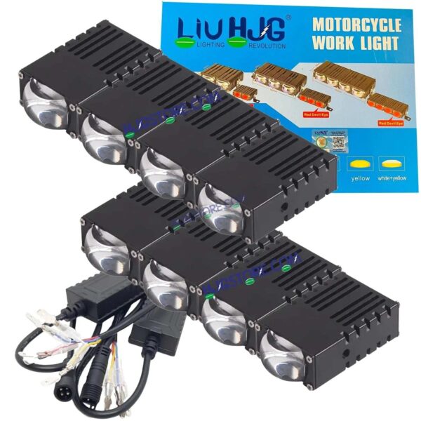 HJG Original Waymaker 4 LED New Model Slim Drive Dual Colour Fog Light Mini Drive Light Version 4 With Red Devil Eye And Wiring With Canbus For All Cars and Motorcycles (2Pcs) HJG Waymaker Foglight HJG New Model 4 LED with Canbus Wiring