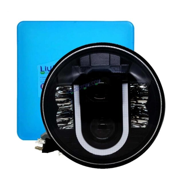 HJG U Shape Genuine U Shape New Model U Ring 7 Inch LED Headlight with Spotless and Bright DRL Fits in Royal Enfield (All Model) And Mahindra Thar (12V-80V DC 75W-110W)