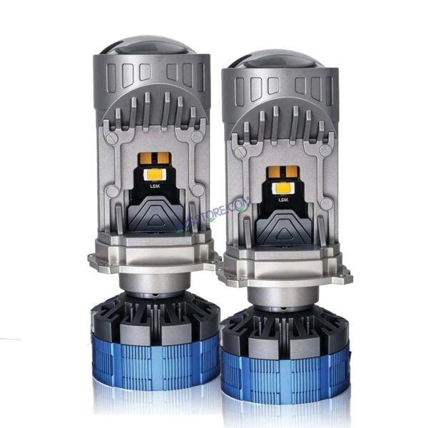 HJG Y6 New Model 110W Projector Lens H4 LED Bulb 110W HJG Y6 Projector Light Lamp H4 LED Mini Projector Lens with Fan for Car SUV Bulb 14000LM Conversion Kit Hi/Lo Beam Headlight 12V/24V for Car SUV, Set of 2, White Hi/Lo