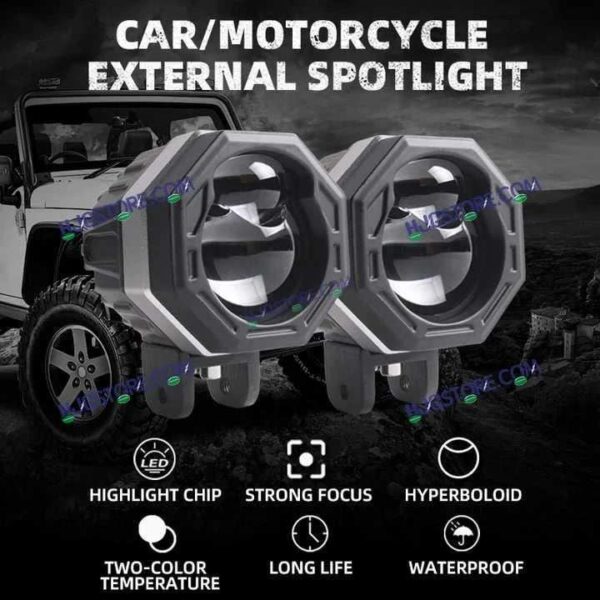 Second image of LIUHJG HJG HJG 125 Original Fog Light Hexagon HJG 125 Dual Lens 120W Foglight New Model with Power Adaptor Foglight Ultra Wide Dual Intensity LED Driving Fog Lights White/Yellow (2*60W = 120W Total) Universal For All Cars & Bikes