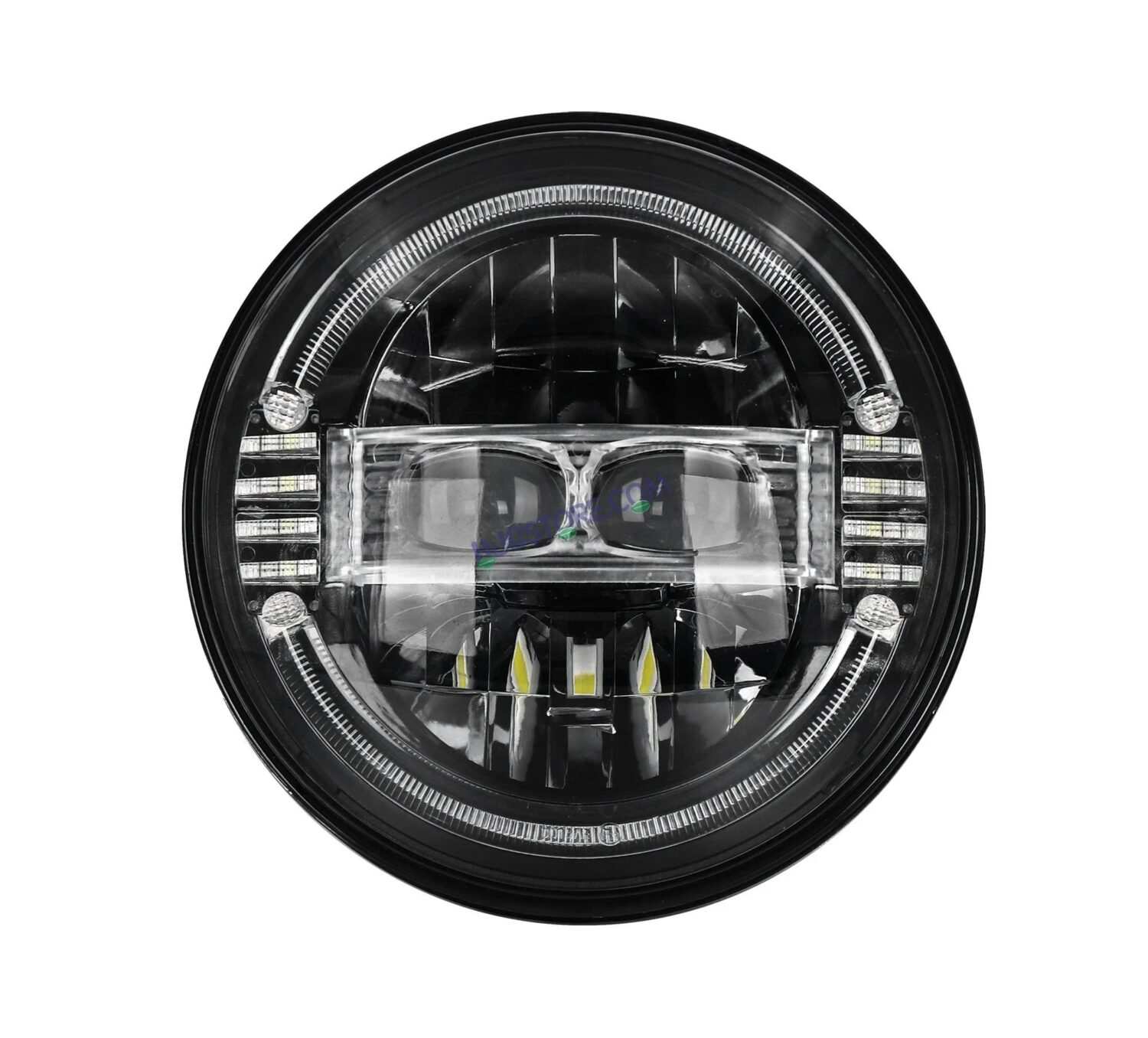 HJG New Harley Minus Projector 7 Inch Headlight Assembly with Animated Blue/White DRL White LED Headlight Minus Crystal Headlight Assembly for Thar Royal Enfield | 75-120W CREE/Osram LED Chip Multi color High/Low Beam, DRL For Royal Enfield, Jeep, Thar