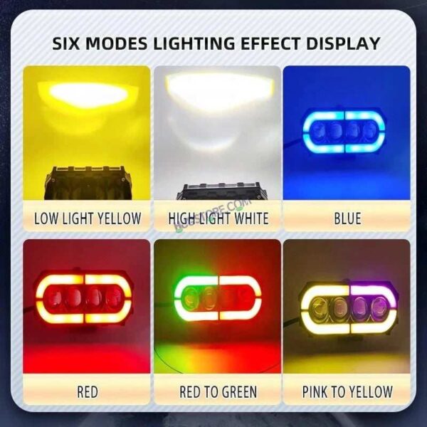 Second image of HJG Future 4 Lens with Animated RGB DRL 120W 4 Lens MEGA DRIVE Fog Light For Bike/Car/Thar/Jeep ( Cool White, 60W each * 2 = 120W Total ) - Pack of 2 Future Eyes 4 Lens with RGB Multi DRL