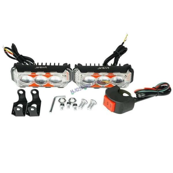 HJG 3 LED Light Bar Projector Foglight 2pc with Red Blue Flash Strobe Fog Light for Bikes and Cars High Power, Heavy clamp and Strong aluminum. (3 LED Fog Light Bar Single) White/Yellow, Red Blue Strobe Flash, Pack of 2