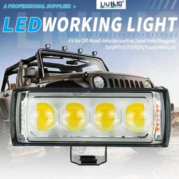 Second image of HJG 4 LED Light Bar with Red Blue Flash Strobe Fog Light for Bikes and Cars High Power, Heavy clamp and Strong aluminum. (4 LED Fog Light Bar Single) White/Yellow, Red Blue Strobe Flash, Pack of 1