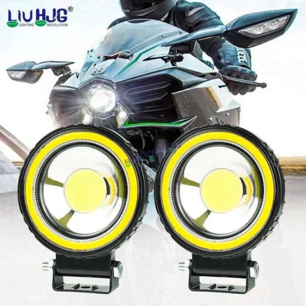 Second image of HJG Single LED New Model Round Fog Light 60W LIU HJG Round Fog Light with Red DRL For Universal For Bike Universal For Car (Set of 2) 60W HJG Round Foglight with Red DRL, Flash Mode
