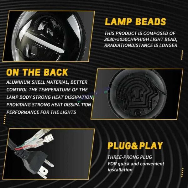 Second image of HJG 7 Inch Minus Thar Royal Enfield LED Headlight Assembly Halo Lights Dual Color Yellow White 7 Inch Round Motorcycle Lights For Jeeps Universal Car Compatible with Royal Enfield, Jeep, Thar Minus Thar