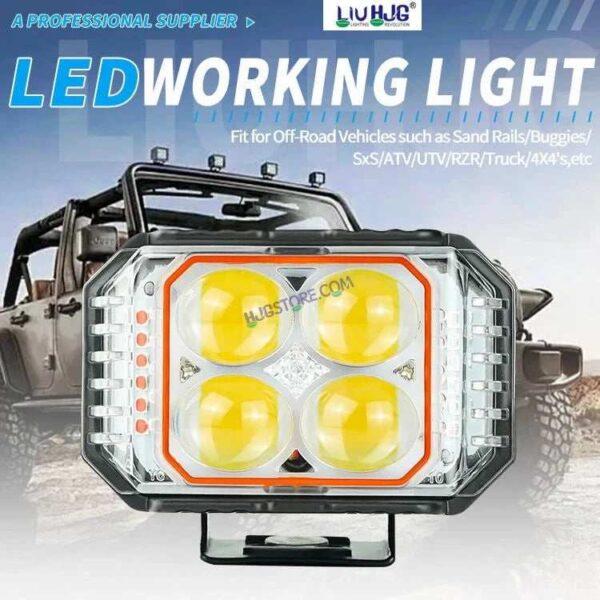 Second image of HJG New 4x4 Projector Lens 1pc Foglight with Red Blue Flash 4 LED Projector Fog Quad 4x4 Lens 40W with Red DRL Foglight Ultra Wide Dual Intensity LED Fog Lights White/Yellow/Red Blue Flash (40W) Universal For All Cars & Bikes LIU HJG Projector 4x4 Fog