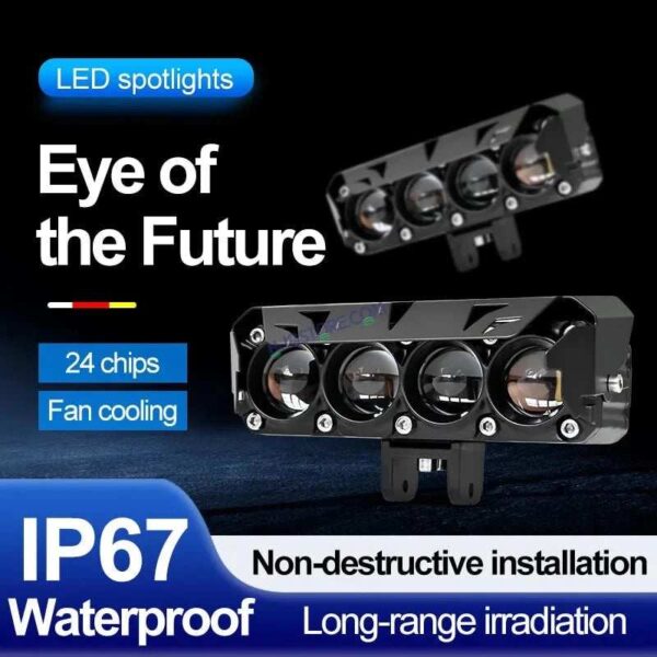 Second image of HJG LIU HJG Future Eyes 4 Lens Heavy with Remote Wiring Harness Kit 120W 4 Lens MEGA DRIVE Fog Light For Bike/Car/Thar/Jeep ( Cool White, 60W each * 2 = 120W Total ) - Pack of 2 HJG Future Eyes 4 Lens with Remote Wiring Harness Kit