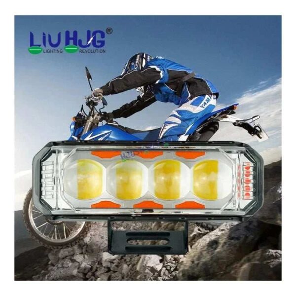Second image of HJG 4 LED Light Bar 2pc with Red Blue Flash Strobe Fog Light for Bikes and Cars High Power, Heavy clamp and Strong aluminum. (4 LED Fog Light Bar Single) White/Yellow, Red Blue Strobe Flash, Pack of 2