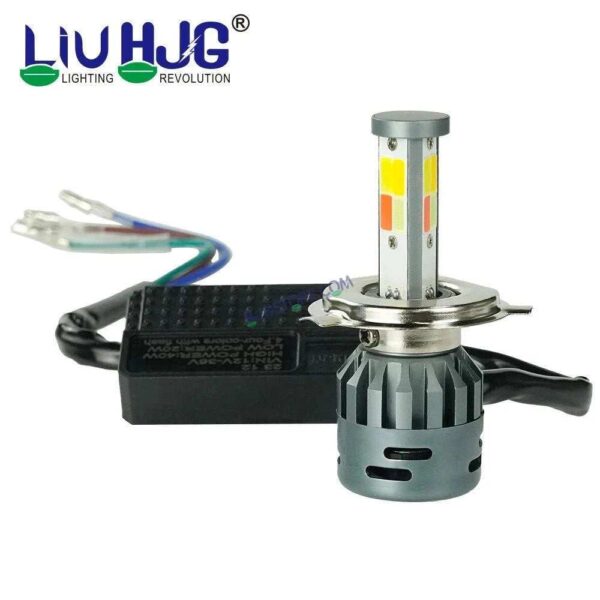 Second image of HJG M3 Multi Color Mini ORIGINAL LED Headlight Bulb H4 50W For All Motorcycles (Low and High Beam Bulbs (White/Multi) AC/DC 50Watt 3 Side Chip) - Type H4 Multi Colour