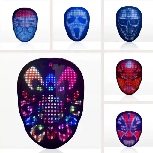 Second image of Face Transforming LED Mask, App Controlled Light Up Mask with 115 Pre-Installed Patterns and Static Faces, Programmable and Customizable Face Changing Mask for Halloween, Festivals and Raves