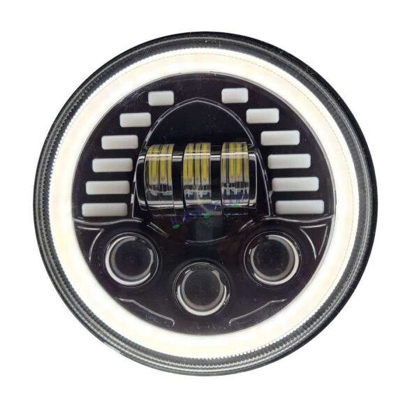 HJG New Indicator Harley Headlight 7Inch Round Led Headlight Fits in Royal Enfield All Models, Mahindra Thar