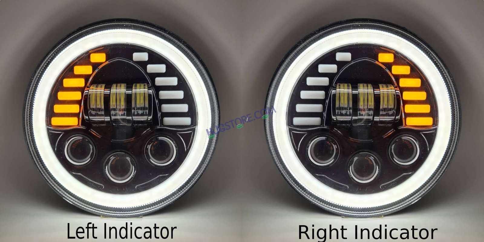 Second image of HJG New Indicator Harley Headlight 7Inch Round Led Headlight Fits in Royal Enfield All Models, Mahindra Thar