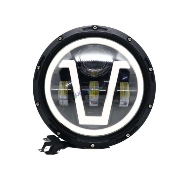 HJG 7 Inch Round Harley Led Headlight Compatible with Jeep Thar, Harley Davidson & Royal Enfield (DC12-80V, 90W)