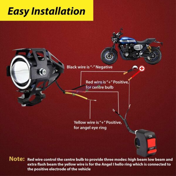 Second image of HJG U7 Projector Lens Foglight (Set of 2 with switch) - UNIVERSAL for All Cars & Bikes