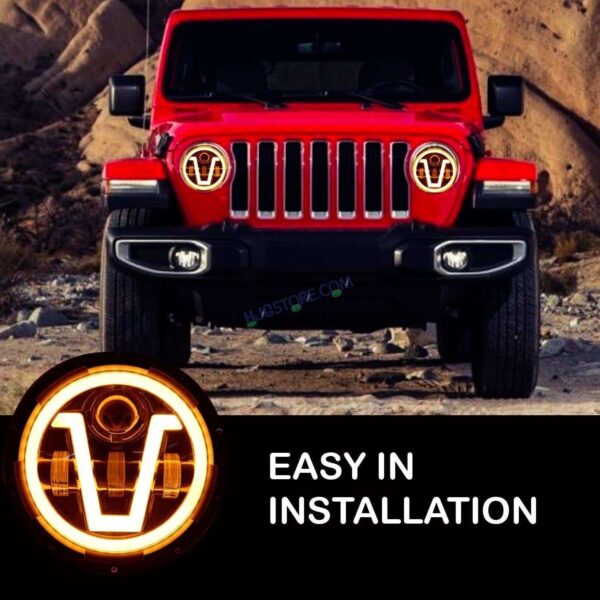 Second image of HJG 7 Inch Round Harley Led Headlight Compatible with Jeep Thar, Harley Davidson & Royal Enfield (DC12-80V, 90W)