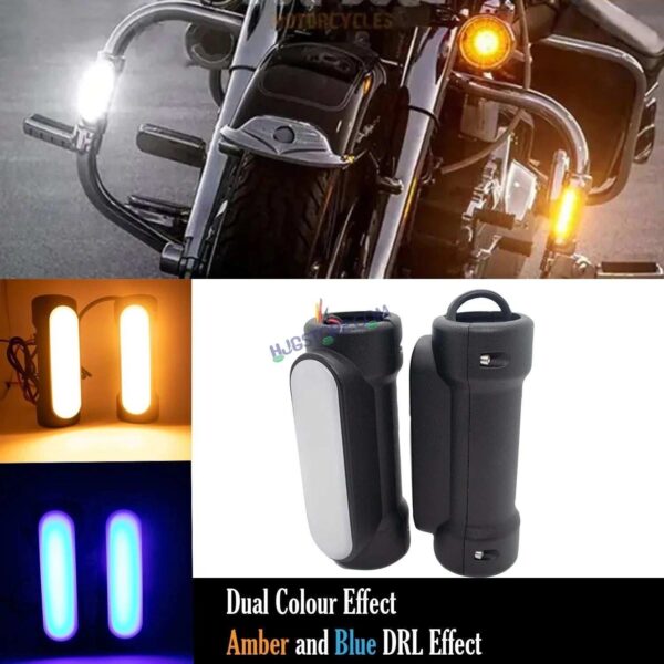 Second image of HJG Leg Guard LED DRL Turn Signal Indicator Hazard Lights Crash Bar for Motorcycles (Yellow & Blue)