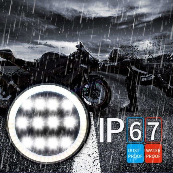 Second image of HJG 7 Inch Round Headlight Compatible with Royal Enfield, Jeep & Harley Davidson (12 LED WHITE) (12V-80V, 75W)
