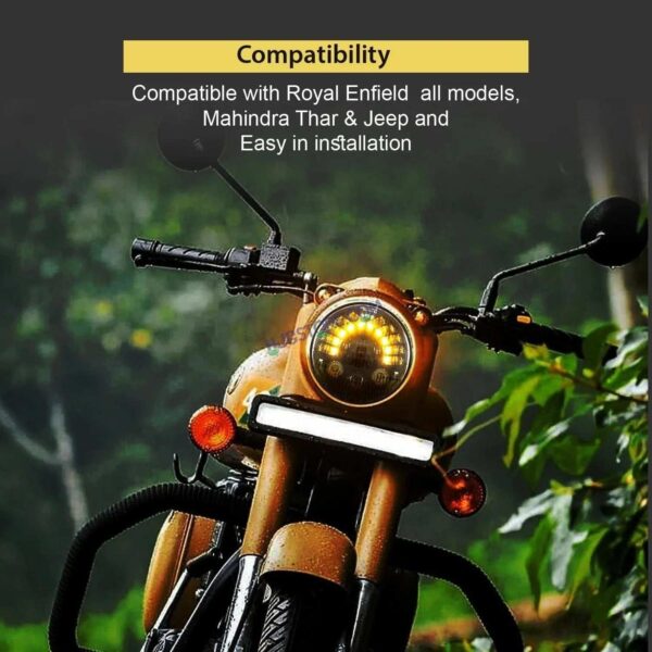 Second image of HJG 7 Inch Round Headlight with Turn Signal Indicator & Hi/Low Beam for Bullet, Mahindra Thar