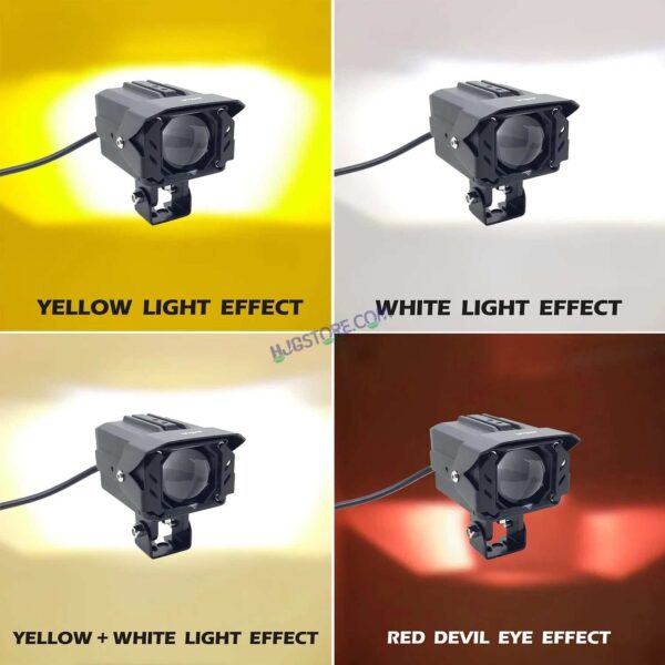 Second image of HJG Red Devil Projector Original 200W Projector Lens Fog LED Laser Projector HJG Fog Light with Red Devil Lens 200W Red/White (Low and High Beam) MEGA DRIVE Fog Light For Bike/Car/Thar/Jeep/SUV/Universal ( Cool White with Red Devil DRL ) - Pack of 2