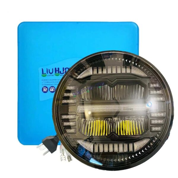 HJG 7 Inch New Minus White LED Headlight New Model Minus Headlight Assembly for Thar Royal Enfield | 75-120W CREE/Osram LED Chip Multi color Compatible with Royal Enfield, Jeep, Thar, Gypsy