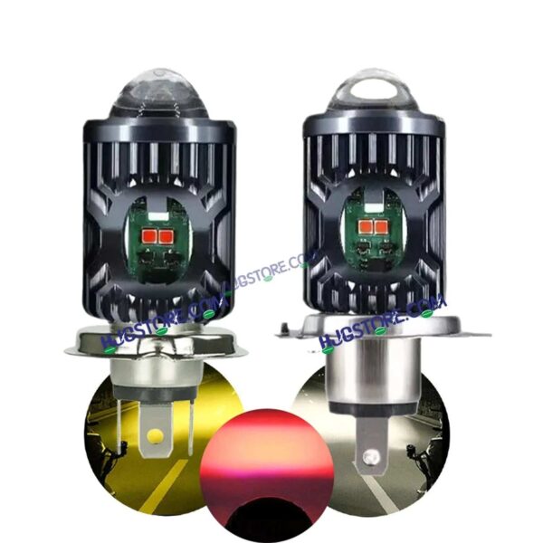 HJG H4 Lens Red Devil Lens New Model Red White Yellow LED Headlight Bulb H4 For All Motorcycles (Low and High Beam Bulbs (White/Yellow/Red) Red DRL White Yellow 50W Lens) - Type H4