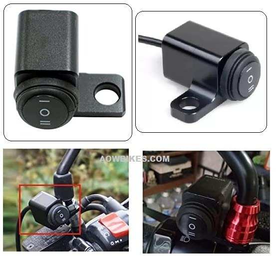 Second image of Universal 12V Mirror Fitting CNC Metal Switch (3-Way) for All Bikes and Scooter