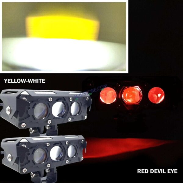 Second image of HJG New S75 Triple Projector Lens 180W Foglight Triple LED Projector Fog Lens 180W with Red DRL Foglight Ultra Wide Dual Intensity LED Fog Lights White/Yellow/Red DRL Projector (180W) Universal For All Cars & Bikes LIU HJG S75 Triple Projector Lens